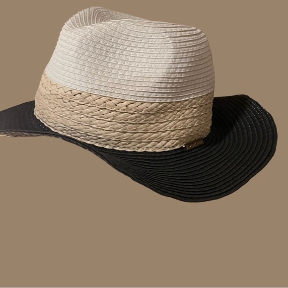 Bebe Black Tan and beige Wide Brim Floppy Hat. size Large, 24” Circumference. - Picture 2 of 13